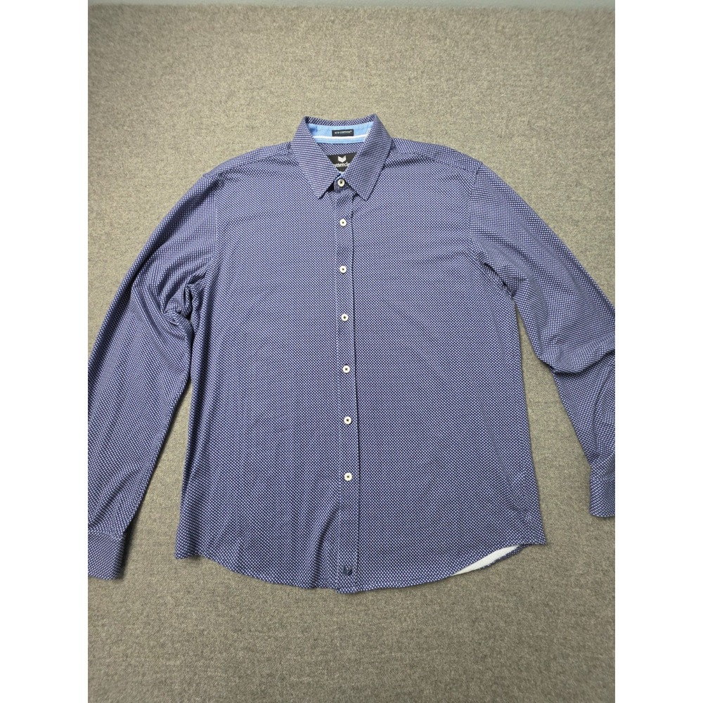 Buttercloth Icy Cotton Geometric Button Up Shirt Mens Large Blue Stretch L/S